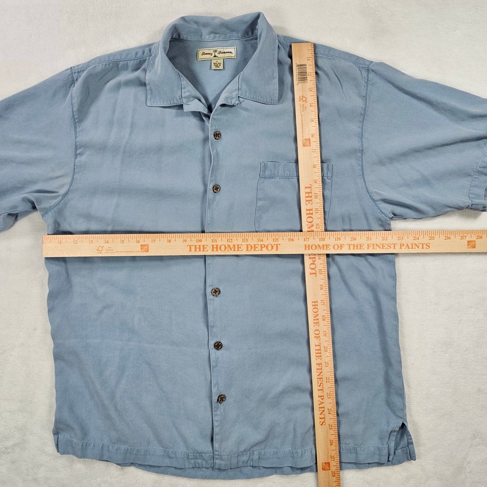 Tommy Bahama Button Down Shirt Mens Large Blue Excellent 100% Silk Camp Pocket - Picture 7 of 8